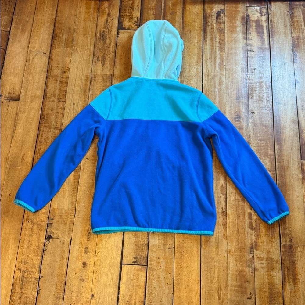 Lands End Fleece full zip size 10 unisex hooded blue color block - Picture 7 of 7